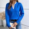 Lace Lace, V-neck, Sweater, Solid Color, Loose Fit, Long Sleeved, Women's, Knitted Sweater, Warm, Casual Shirt