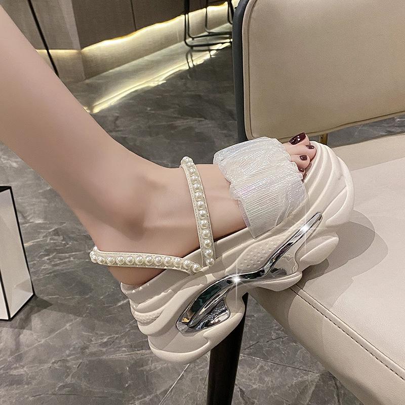 Fashion Women Summer Sandals Beach Shoes New Crystals Flip-Flops Wedge Heel Shoes Woman High Platform Bling Slippers Outside Sandals 8CM