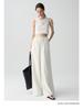 Sea of Dimples High-Waisted Linen Trousers: Breathable White Wide-Leg, Floor-Length, Early Autumn Casual Pants.