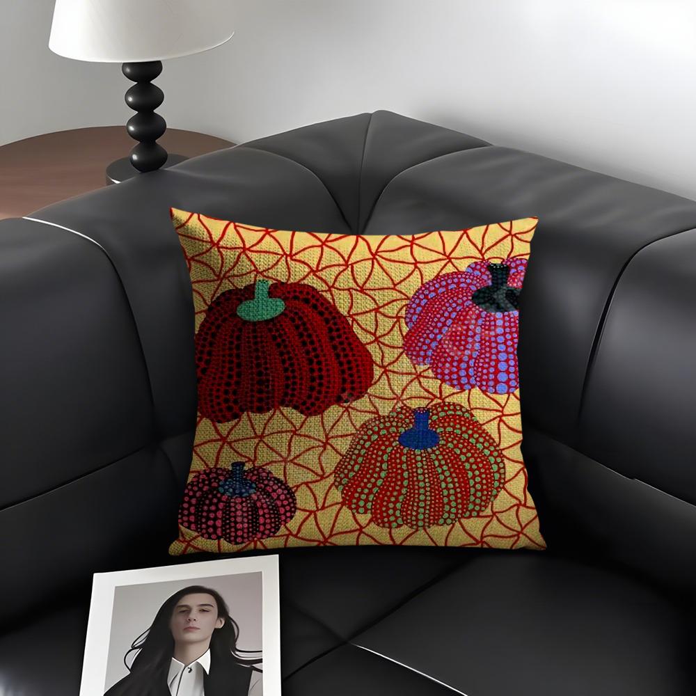 Yayoi Kusama Pumpkin Cushion Cover Natural Linen Organic Fabric DoubleSided Printing Sofa Home Decor Gift Pillow Case