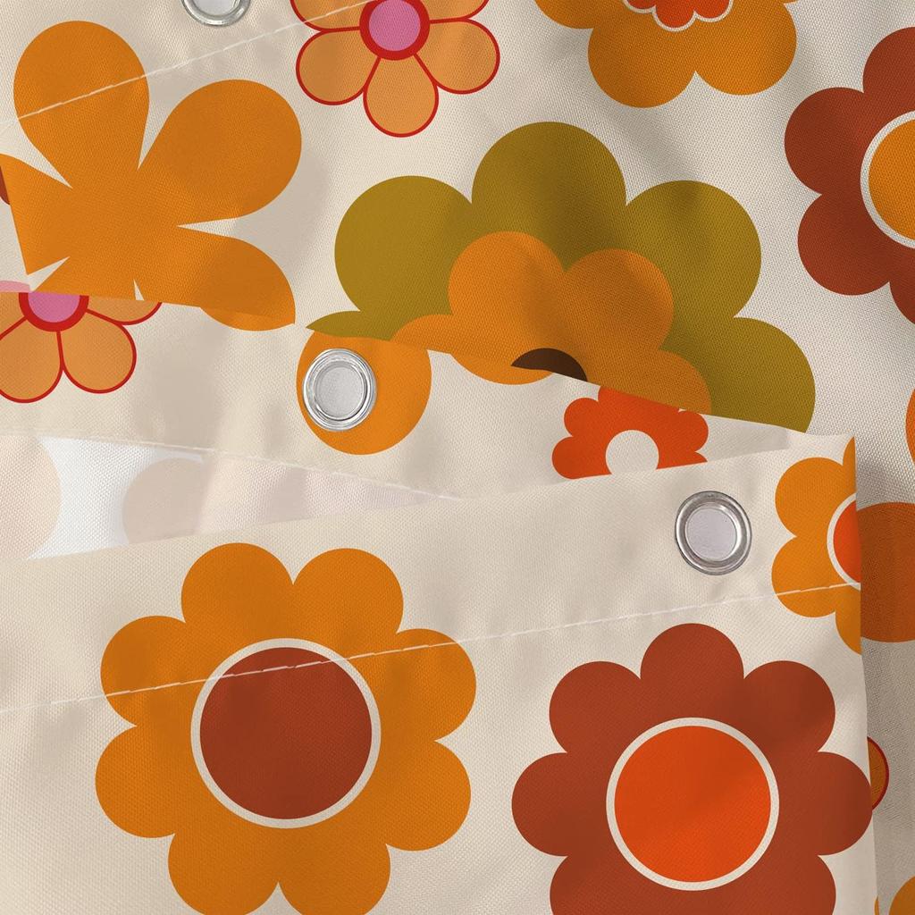 GAERetro Flowers Shower Curtain Groovy Brown Orange Sun Flower Vintage 70s Fabric Shower Curtains Set for Bathroom Decor 72x72
