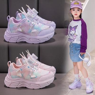 Tênis de Menina Primavera e Outono Malha Respirável Tênis de Pai Sapatos de Corrida Infantil