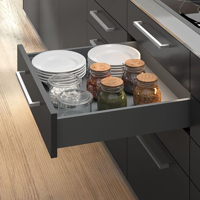 Emuca Kit de tiroirs pour cuisine ou salle de bains Vertex avec réglages 3D, hauteur 178mm, avec panneaux inclus, module 600mm, Gris