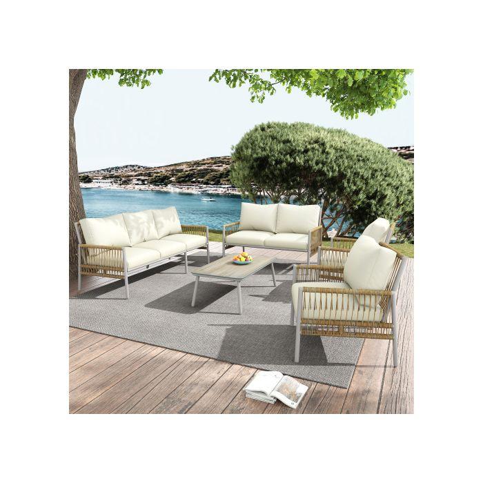 Garden Lounge - MUVOE - 7 Places - PE Rattan - Galvanized Steel - Beige