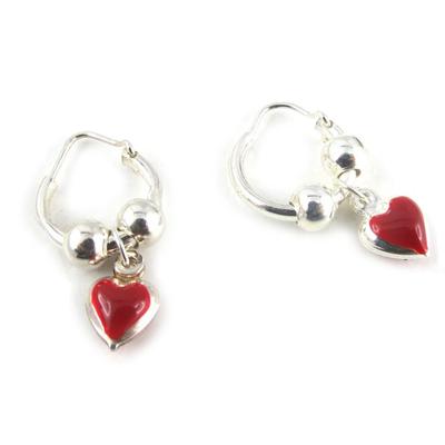 [K9653] - Creolen Silber 'Herz' rot