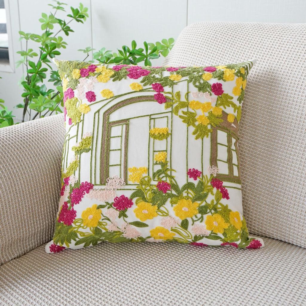 45x45cm Pastoral Flower Embroidered Pillowcase Plant Towel Embroidery Throw Pillow Cushion Cover Decoration Home Sofa Cojines