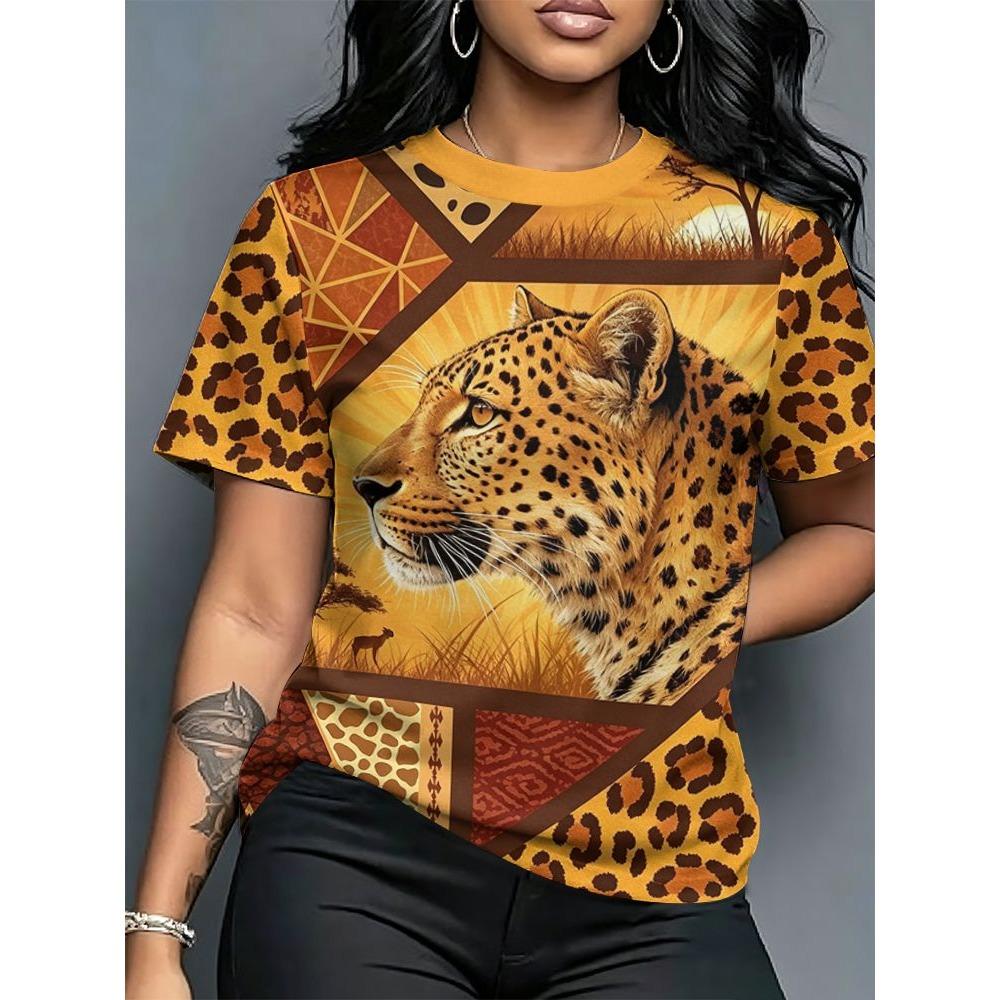 Leopard Pattern 3D Print T-Shirts Summer Women's Short Sleeve Round Neck T Shirt Harajuku Casual Tees Tops Female Clothing