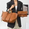 Fashi 2-in-1 Leder-Tragetaschen-Set für Damen, Große Schultertasche mit Litschi-Muster und passender Tasche für Arbeit, Einkaufen & Reisen