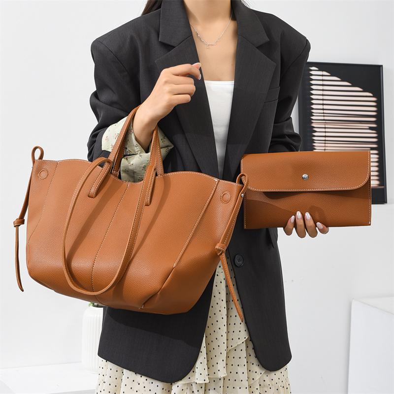 Fashi 2-in-1 Leder-Tragetaschen-Set für Damen, Große Schultertasche mit Litschi-Muster und passender Tasche für Arbeit, Einkaufen & Reisen
