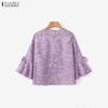 ZANZEA Women Casual Round Neck Flare 3/4 Sleeve Loose Print Blouse