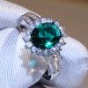Light Luxury Stainless Steel Ring For Women Fashion Trend Green Oval Zircon Finger Ring Female Party