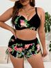 Plus Size European & American Split Bikini Set - New Printed Style with Large Bust Support