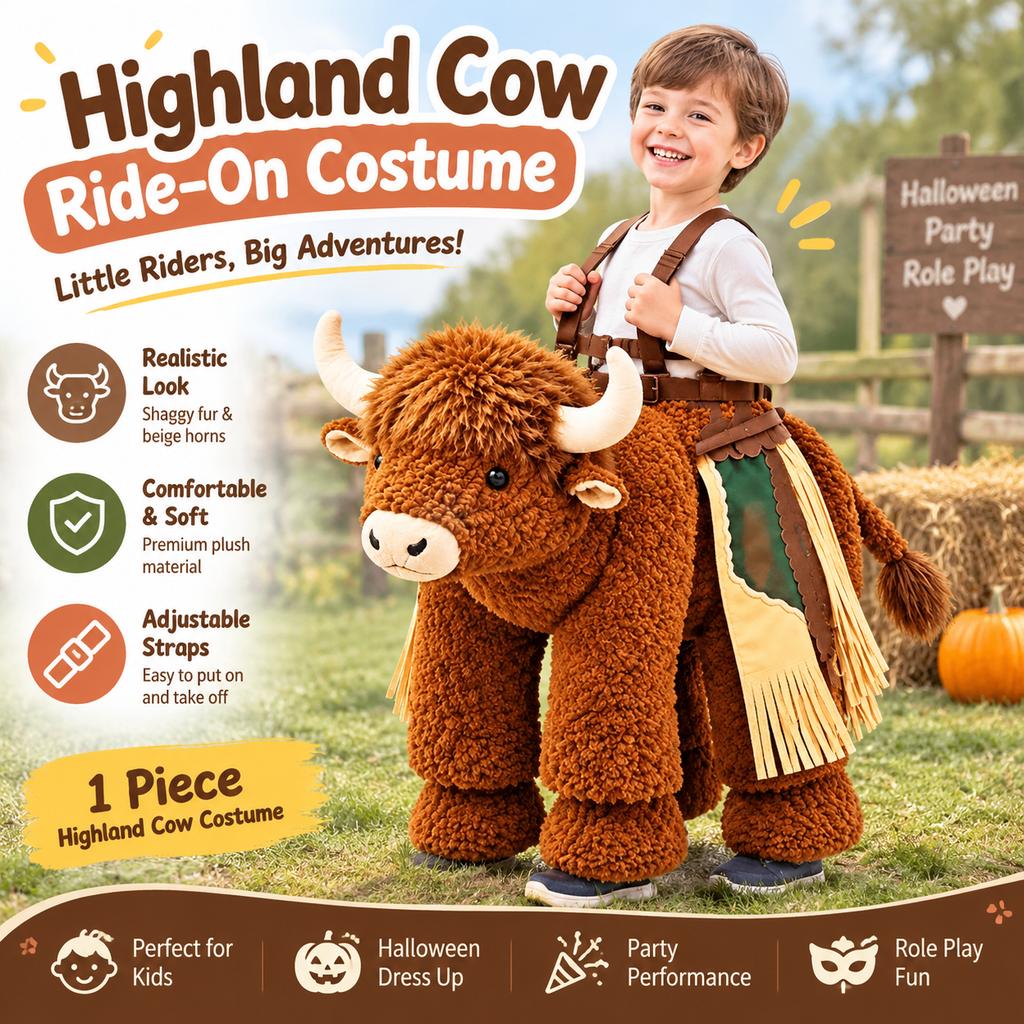 Kids Highland Cow Plush Ride-On Costume