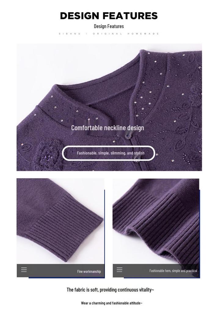 Mom's Autumn Knitwear: Elegant Woolen Sweater for Middle-Aged Women - Chinese Style Fashionable Base Layer