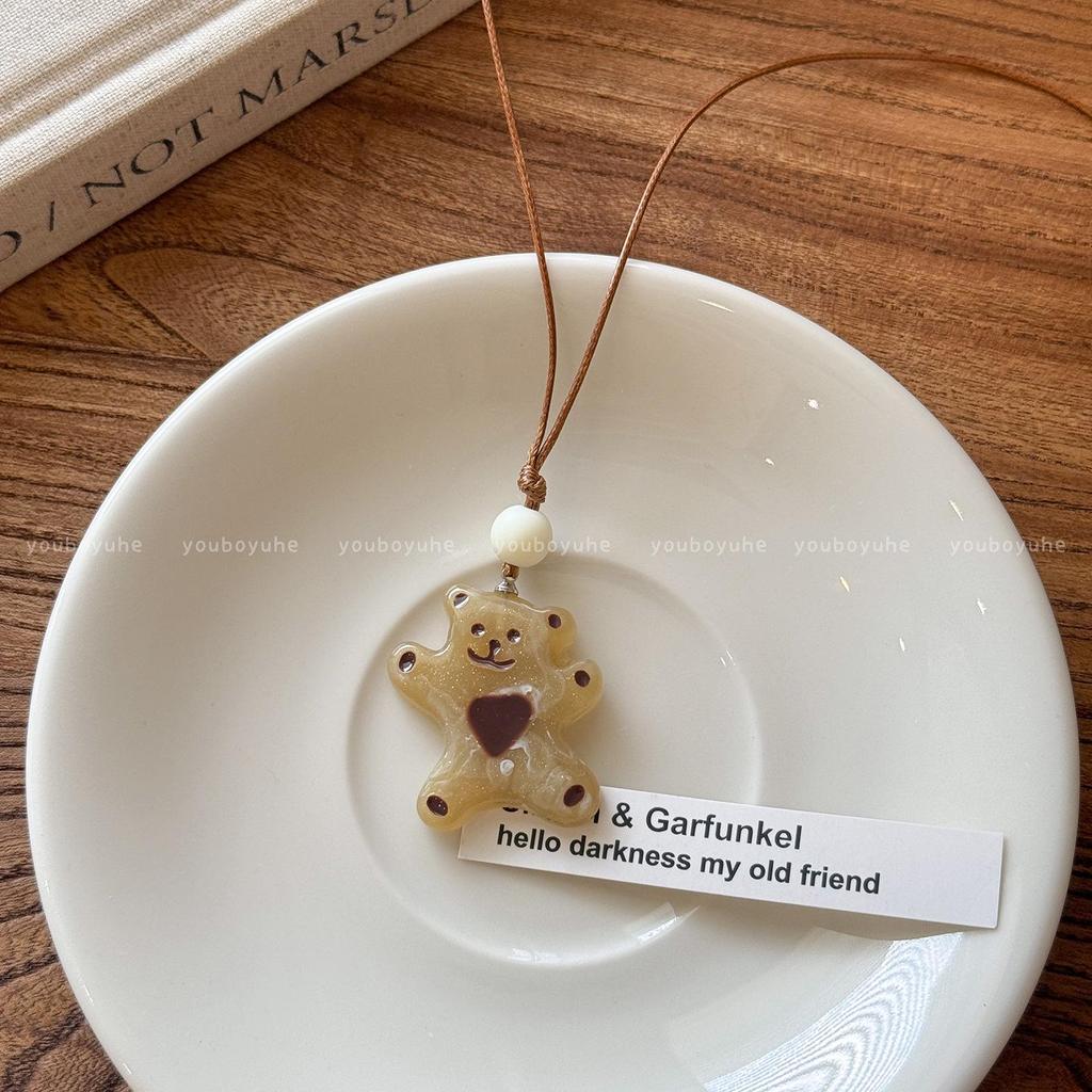 Summer 2025 Women's Cartoon Jelly Heart Bear Pendant Necklace with Braided Rope Design
