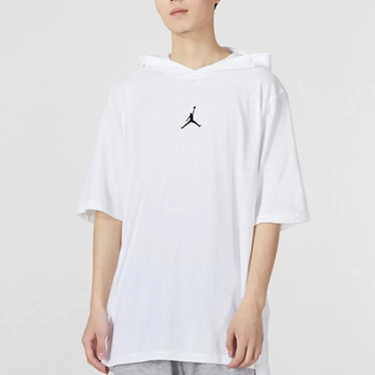 Jordan T Shirts Men's White Hooded Non Detachable Moderate Straight Fit (Unisex) T-Shirts DA9872 100