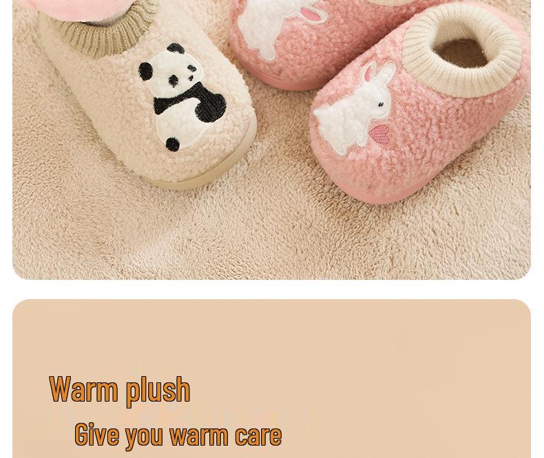 Nidoran 2025 Winter Kids' Non-Slip Cotton Slippers with Drawstring Back Heel - Warm Indoor Baby Shoes
