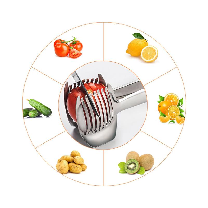 Aluminum Alloy Lemon Slicer Multipurpose Handheld Tomato Cutter Round Fruit Tongs Onion Holder Lemon Kiwi Fruits Cutting Slicer