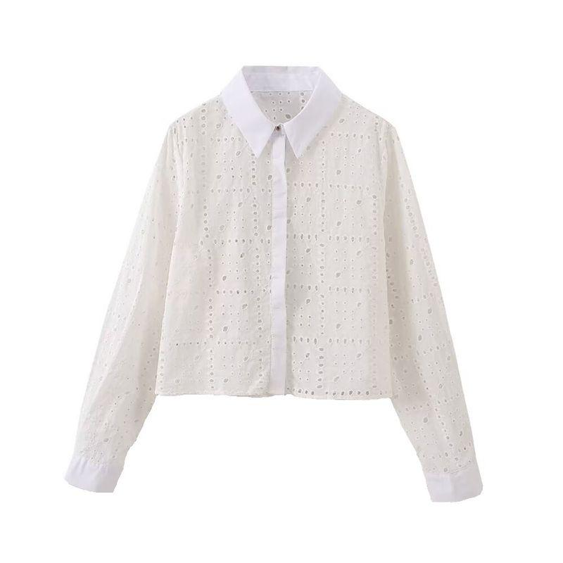 

Kaslead New Women clothes Western Style Fashion Simple Hollow Embroidery Shirts 2859699 White L