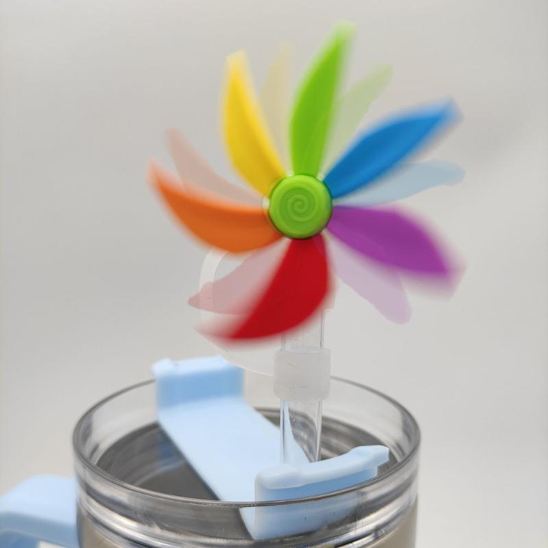 Colorful Rotating Windmill Silicone Straw Caps Removable Dust-proof Cover For Cup Fun Drink Enhancers Accessories