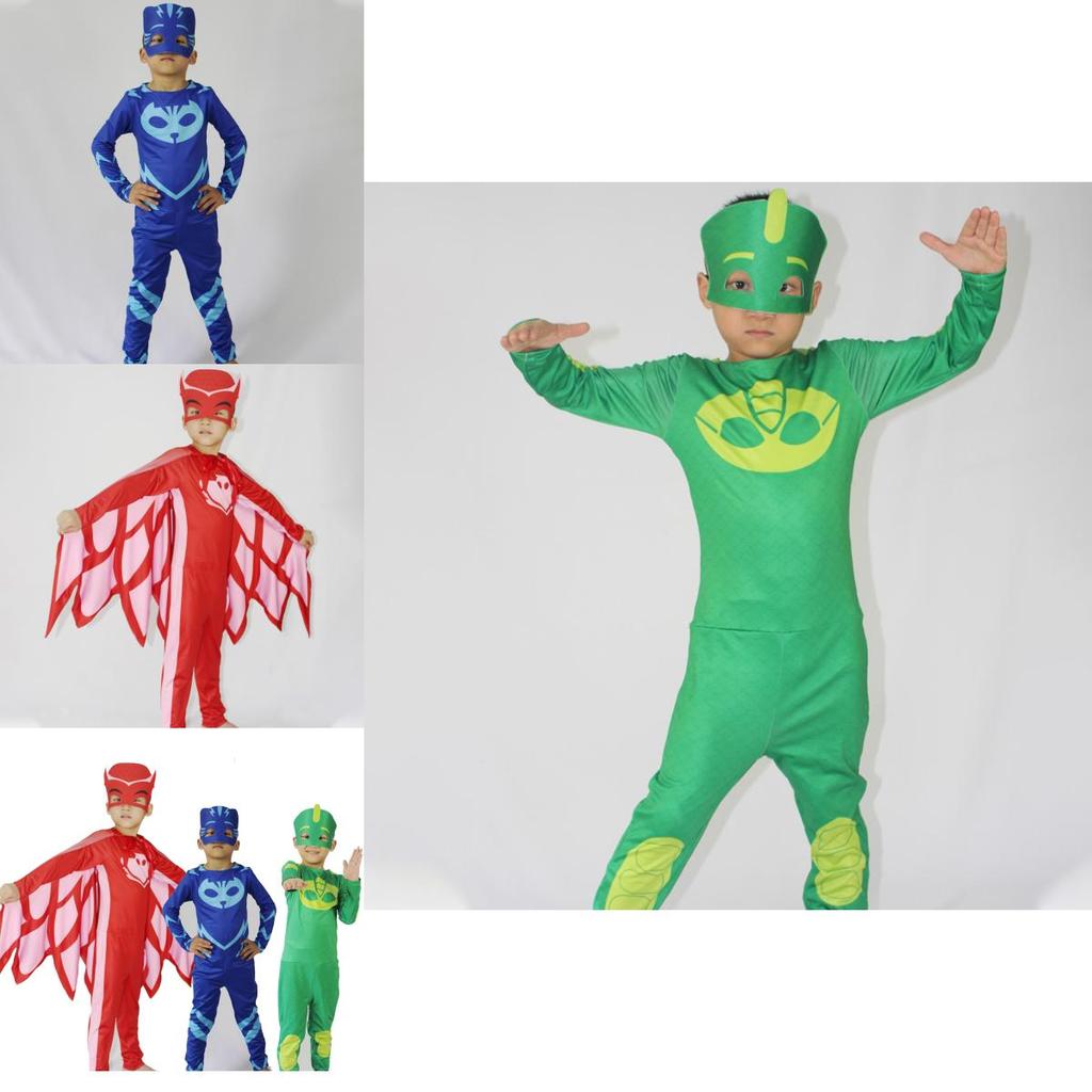 Noblekids Pj Mask Costume Featuring Colorful Catboy Owlette Gekko Jumpsuit For Kids
