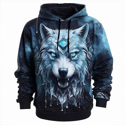 Jesienne męskie bluzy z kapturem 3D Wolf King Printed Wysokiej jakości bluza z kapturem dla mężczyzn na co dzień, luźna, z długim rękawem, oversize, swetry