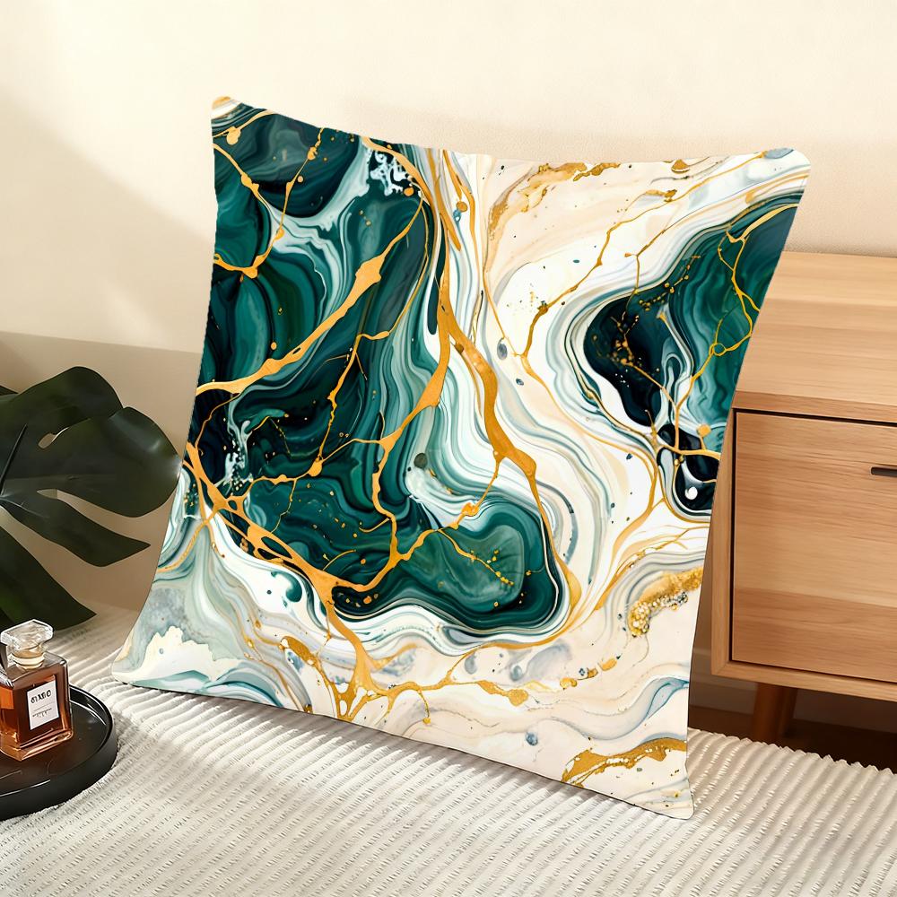 Green Gold Blush Marble  Cushion Cover Soft Short Plush Pillow Cover Smooth Cozy Texture Aesthetic Cushion Case Home Decor