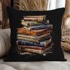 Vintage Book Stack Pillow Cover 2D Printed Polyester Sofa Cushion Case – Retro Library Decor For Reading Lovers 40X40Cm