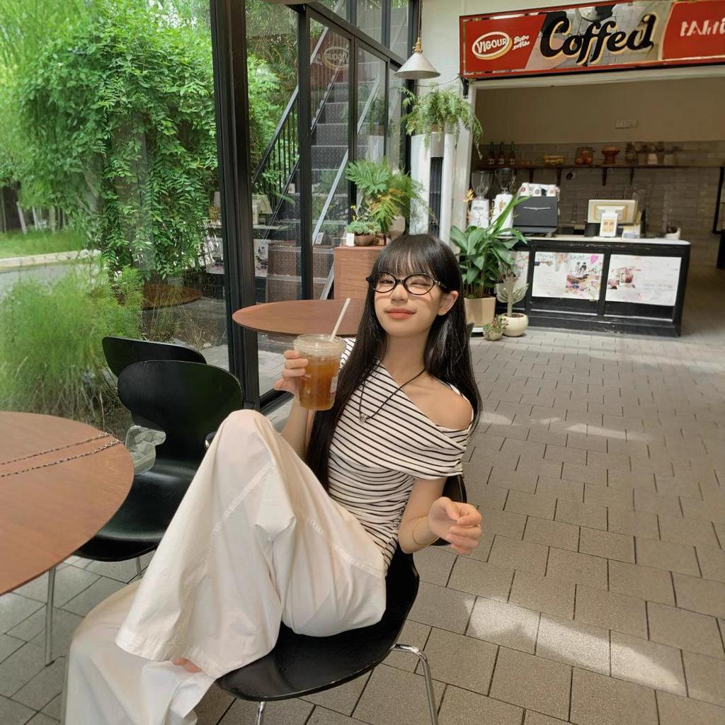 Women Spring Summer Off Shoulder Striped Sleeveless T-shirt O-Neck Slant Shoulder Blouses Pullover Top S-XXL