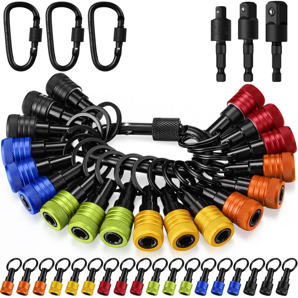 Hex Shank Keychain Socket Set with Carabiner and Extension Rod