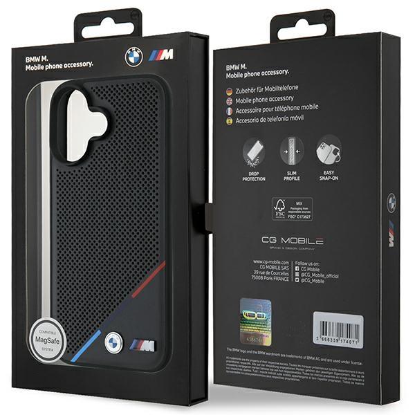 BMW Bmhmp16S23Pupdk Iphone 16 6.1 Czarny/Black Hardcase M Perforated Tricolor Line Magsafe