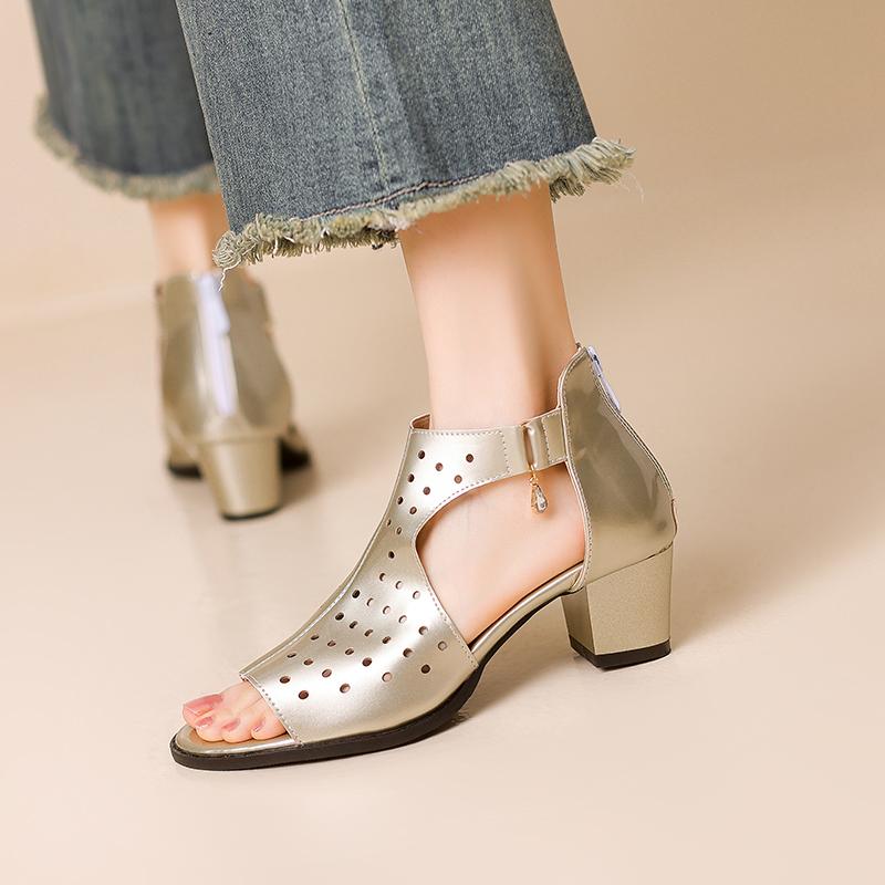 Women's high-heeled sandals summer comfortable versatile thick heel large size Roman fish mouth sandals