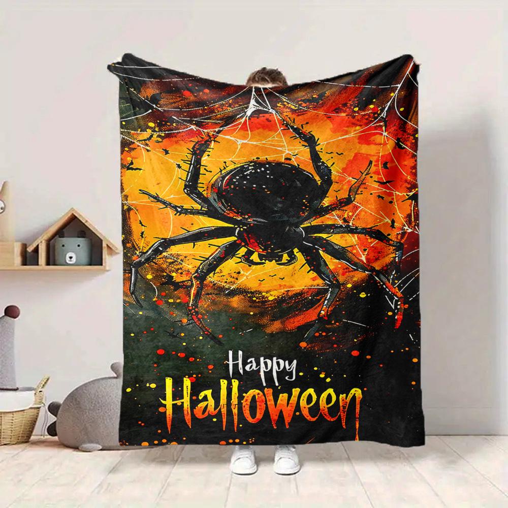 1pc Halloween Spider Blanket, Lightweight Flannel Throw Blanket for Sofa, Bed, Travel, Camping, Living Room, Office, Couch044
