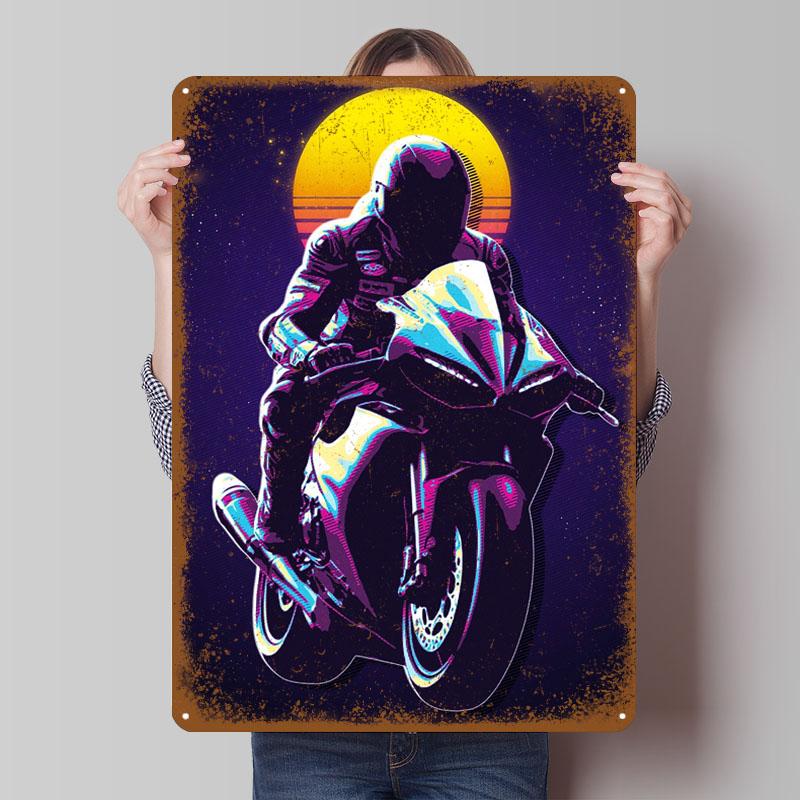 Retro Motorcycle Rider Tinplate Signs Sport Poster Wall Decoration Items Custom Metal Sign for Wall Art Decoration Wand Deko Bar