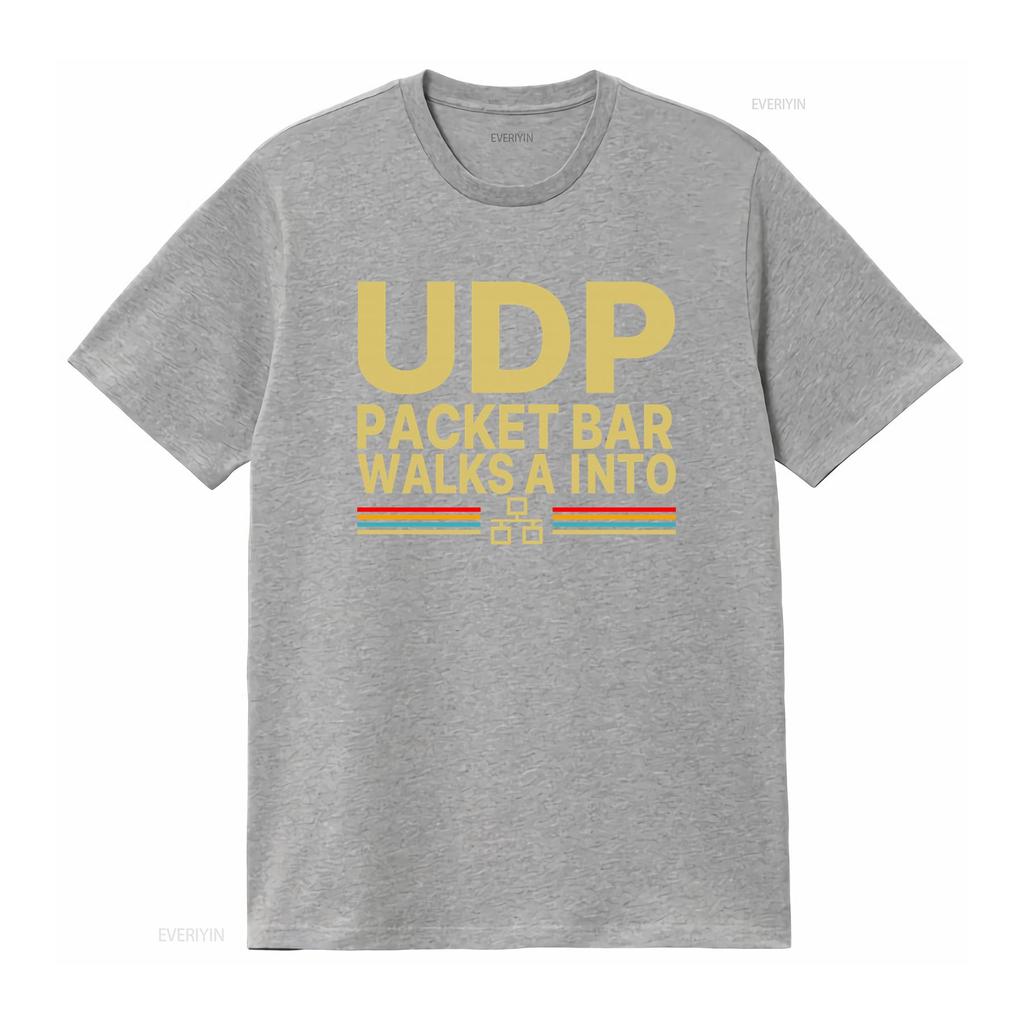 Retro Style UDP Packet Bar Walks A Into Print T Shirt for Men Vintage Washed Stylish Breathable Casual Homme Graphic Fashion