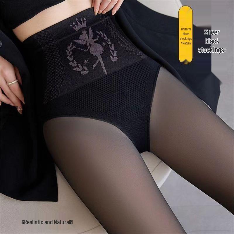 Black Sheer Silk Tummy Control Pantyhose - High-Waisted, Butt-Lifting, Sexy Spring/Autumn Stockings for Women 80g