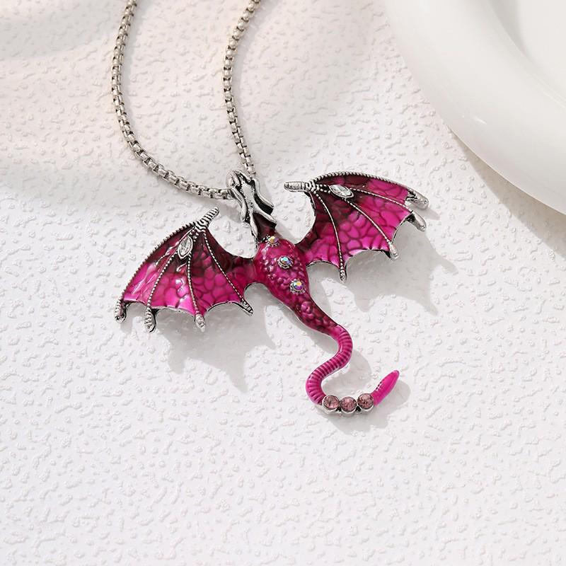 Exaggerated Retro Enamel Cartoon Dragon Pendant Necklace with Rhinestones