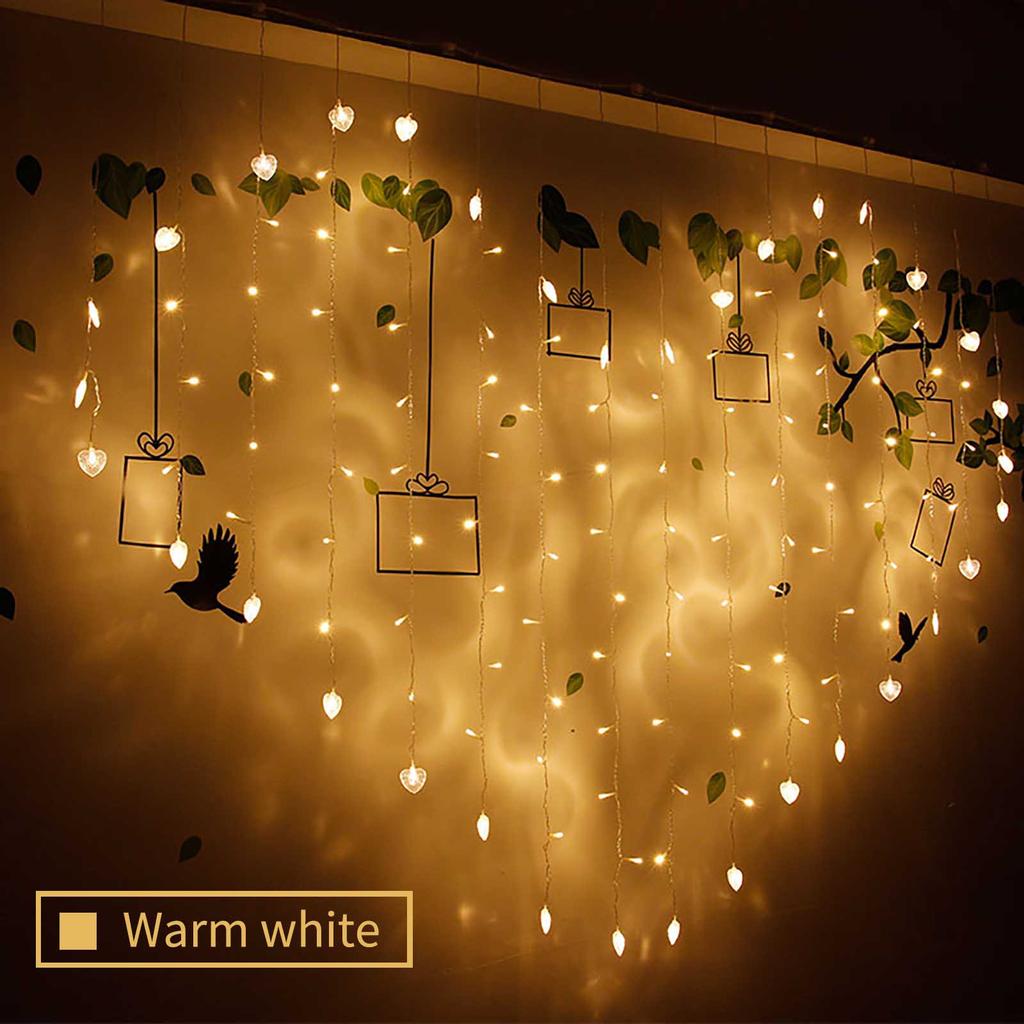 128LED Lover Heart Curtain Lights Party Wedding Outdoor Garden Decor Lamp