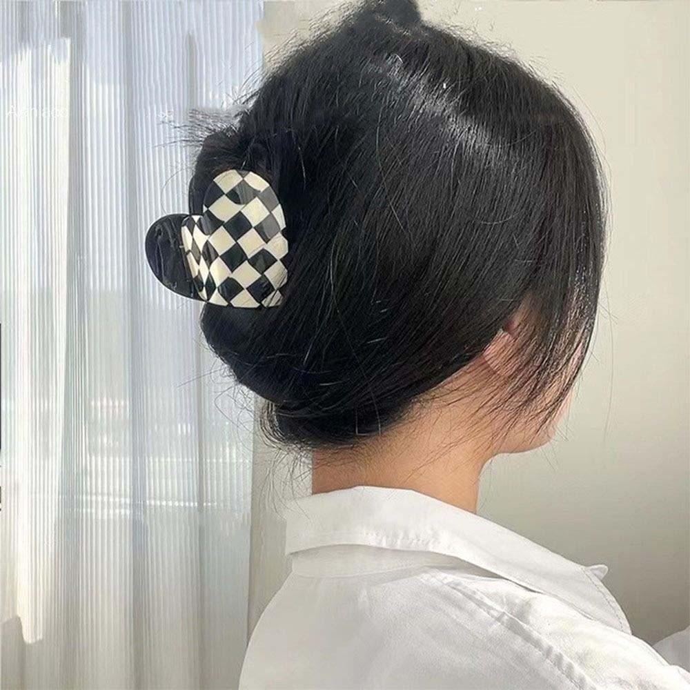 Korean Style Acetic Acid Hair Claw Elegant Plaid Hair Claw Hair Accessories Heart Shark Clip  Gifts