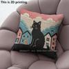 Black Cat Town Scene Throw Pillow Covers Pattern Cushion Cover Suitable For Sofa Bedroom Car Pillow Cover