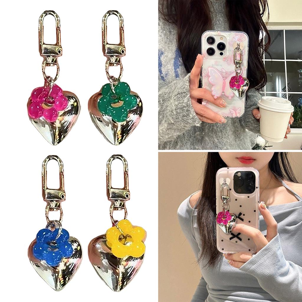 Sweet Colorful Flower Heart Keychain Pendant Lovely Hangings Decorations Keyring Charm for Purse Bag Backpack Handbag
