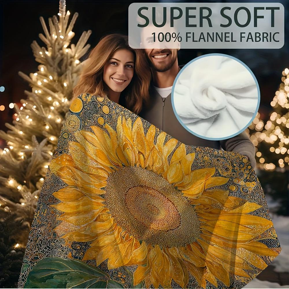1Pc Vintage-Inspired Sunflower Print Blanket - Soft, Warm, 60X80 Inch, Multi-Purpose For Dorm, Camping & Travel, Dorm Room Decor