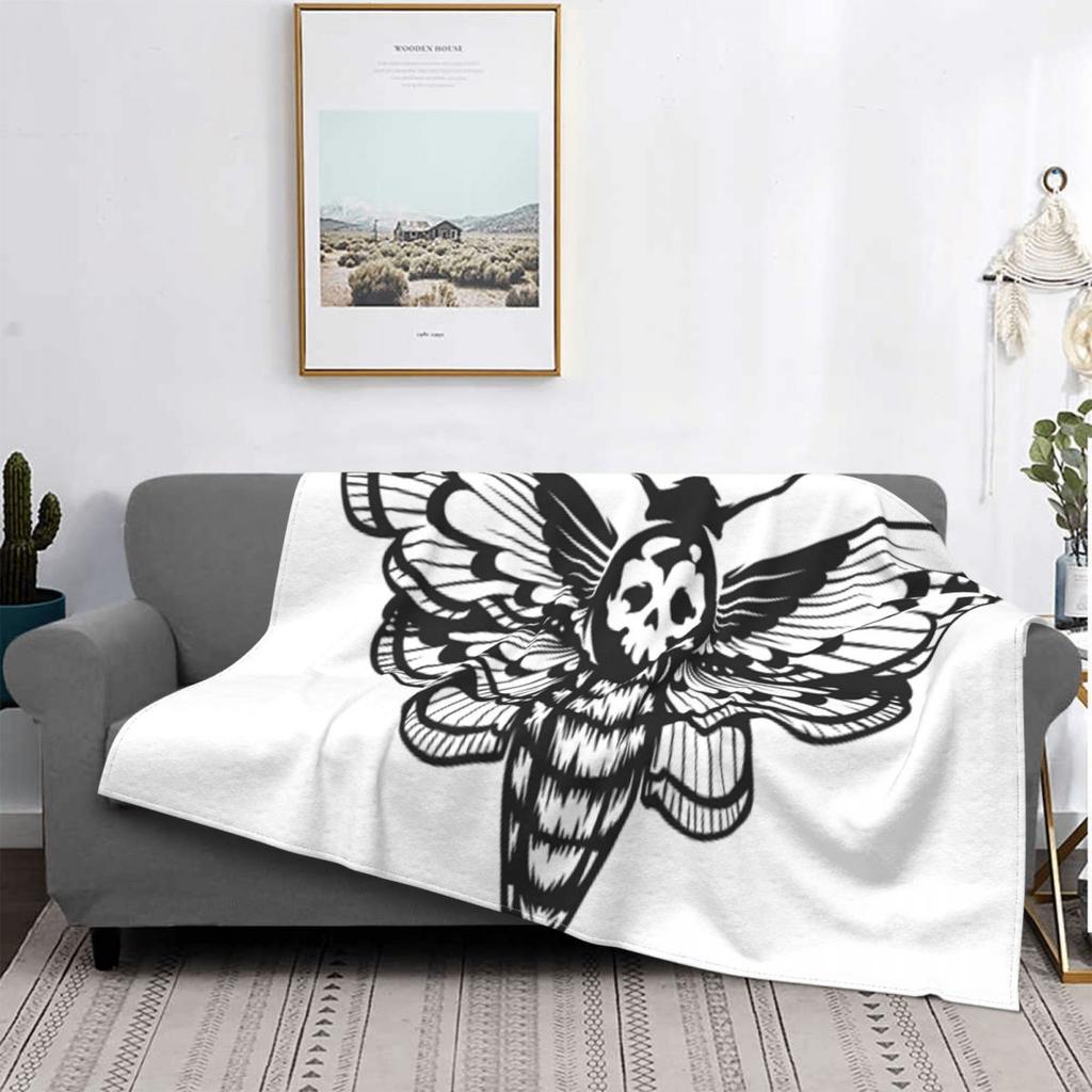 Death Moth Spirit Board Blanket Skull Moon Black Gothic Comfort Warm Plush Lightweight Sofa Blanket