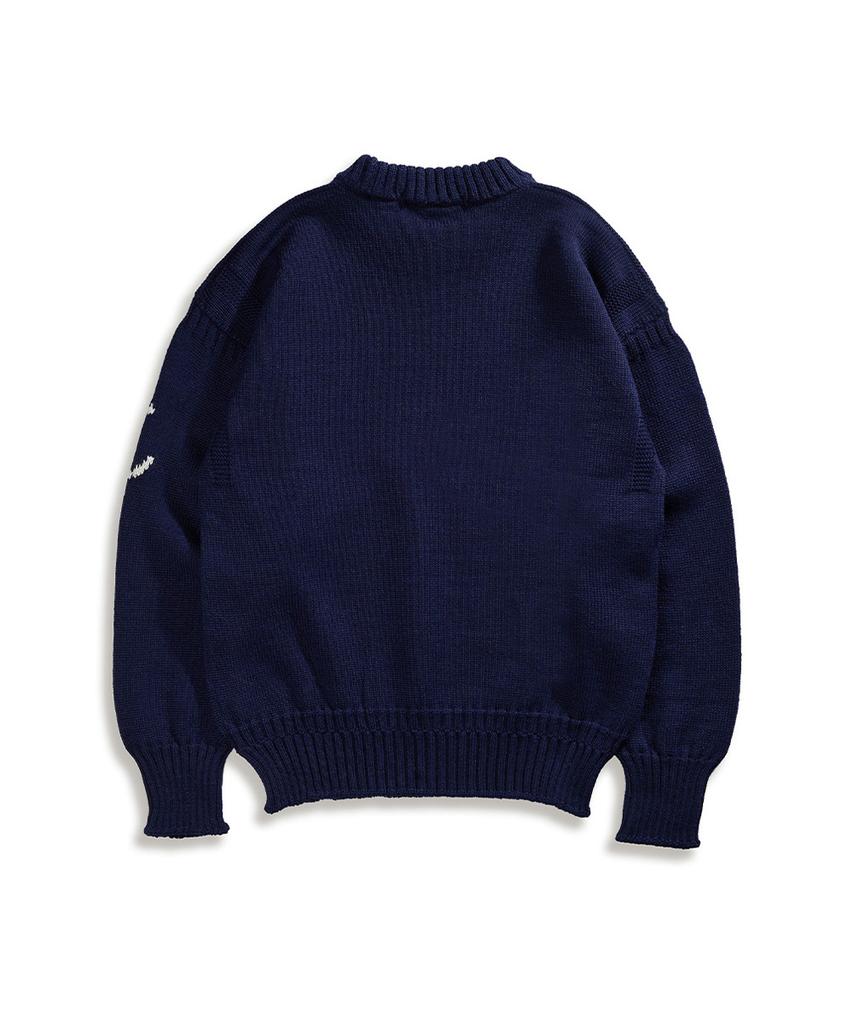Geonjiulleunseu Crewneck Whole Garment Sweater - Navy