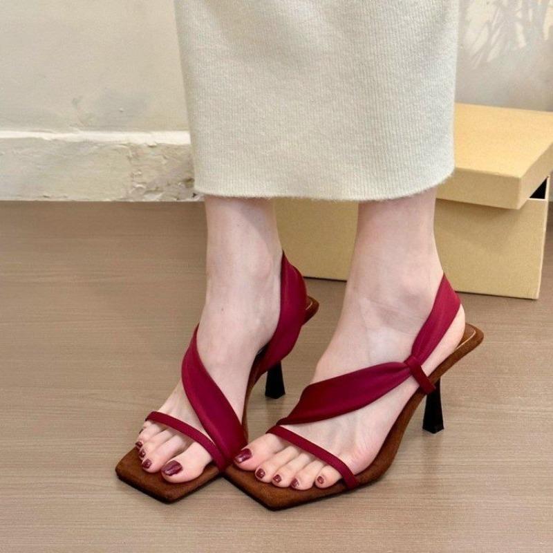 Luxury Brands Summer Retro Square Toe Clip Toe Women's Sandals Thin Heel French Style Fashion Sling Women Shoes Slingback Femme