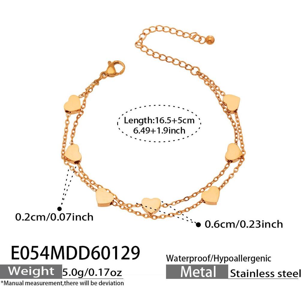 Elegant EU-US Style Double-Layer Heart Bracelet - Cute, Simple, 18K Gold-Plated Stainless Steel Jewelry