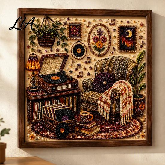 Decorative Crafting Supplies Vintage Room Diamond Painting Kit, DIY Art with Cozy Cottage Scenes, by Numbers Alternative Complete Tools Set