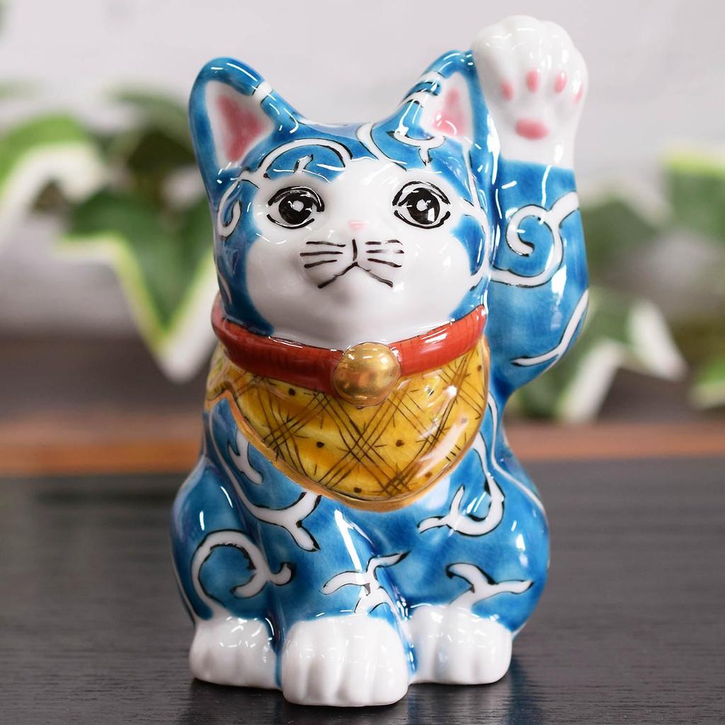 Lykke-katt Ornament Keramikk Kutani Ware Venstre Hånd Lykke-katt Farget Arabesk Feng Shui Lykke Interiør Japansk Stil Tilbehør