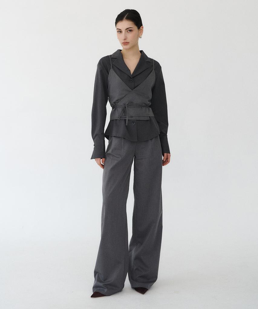 BIBYSEOB Double-Pleat Wide Slacks Charcoal [T51]