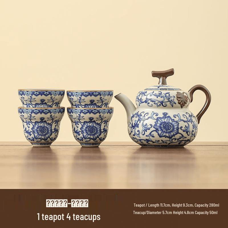 Ru Kiln Blue & White Intertwined Lotus Travel Tea Set
